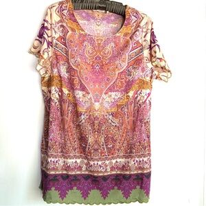 Soft Surroundings Luciana Paisley Boho‎ Tunic Top 1X Medallion Print Stretch